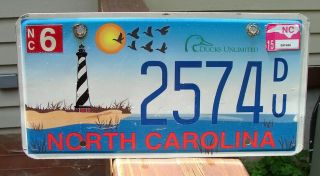 North Carolina Ducks Unlimted Lighthouse License Plate 2574du