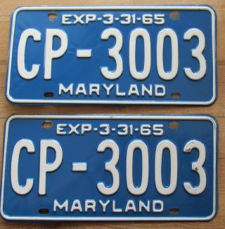 Maryland 1965 License Plate Pair - Cp - 3003