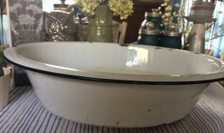 Vintage Antique Porcelain Enamel Oblong Baby Bath Tub Planter 21 Long