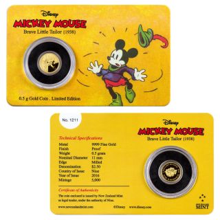 2016 Niue 0.  5g Proof Gold Disney Mickey Brave Little Tailor $2.  5 In Ogp Sku42786