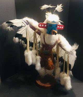 Vintage 20” Eagle Kachina Doll Cotton Wood Handmade & Signed W.  Yazzi.