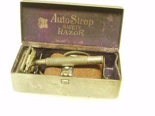 Vintage Valet Auto Strop Safety Razor W/ Metal Case Sharpening Strap And Razor