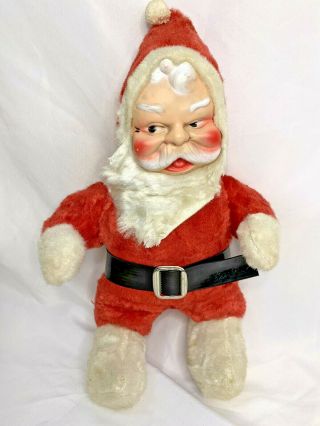 Vintage Santa Claus Plush Stuffed Toy Rubber Face Black Belt Black Eyes 18 "