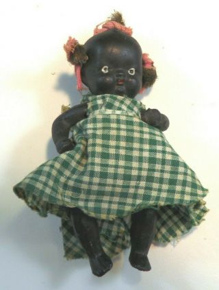 Vintage African - American Black Americana 4 " Bisque Jointed Baby Doll - Japan
