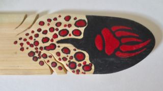 Bear Paw Red Design On Lrg Carved Cedar Eagle Feather - Jason Tomah,  Mikmaw