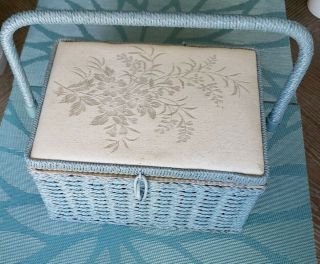 Sewing Basket Vintage Estate Wicker Handled Box Storage Full Sewing Notions 619
