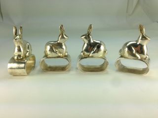 Vintage Set Of Four Silver Tone Bunny Rabbit Napkin Holders