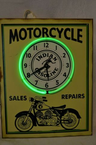 Indian Motorcycle Metal Neon Electric Wall Clock