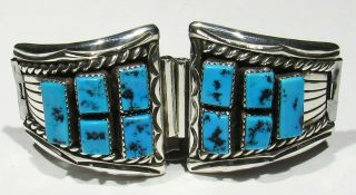 Large Vintage Signed Tommie Tso Sr.  Navajo Turquoise 925 Silver Mans Watch Tips