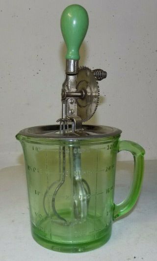 Vintage A&j Hazel Atlas Vaseline Uranium 4 Cup Green Glass Measuring Cup Mixer