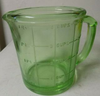 Vintage A&J Hazel Atlas Vaseline Uranium 4 Cup Green Glass Measuring Cup Mixer 5