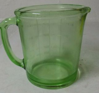 Vintage A&J Hazel Atlas Vaseline Uranium 4 Cup Green Glass Measuring Cup Mixer 6