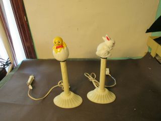 Vintage Blow Mold Easter Bunny Rabbit/chick Window Plug In Candle