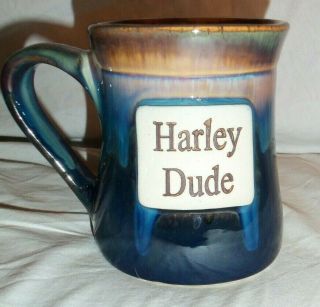 Hd Harley Dude Tumbleweed Pottery Stoneware Blue Tan Glazed 20 Ounce Mug