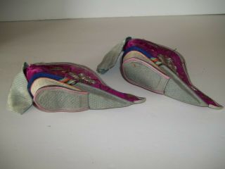 Vintage Chinese embroidered silk bound feet shoes foot binding coin back flap 4