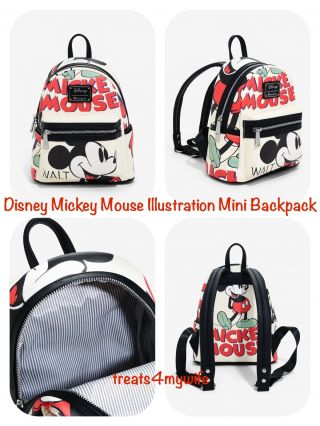 Disney Mickey Mouse Illustration Mini Backpack Book Bag