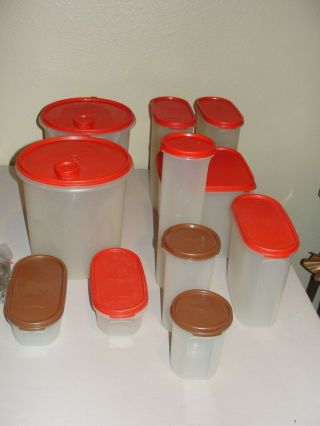 Set Of 11 Tupperware Modular Mates Round Oval Brown Orange Lids