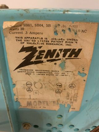 Vintage 1950 ' s Zenith Model Z402F Portable Tube Radio Blue/Green Plastic 4