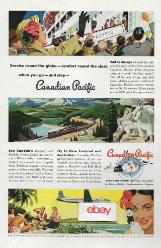 Canadian Pacific Airlines Service Round The Globe Dc - 6b - Rail - Ships Comfort Ad