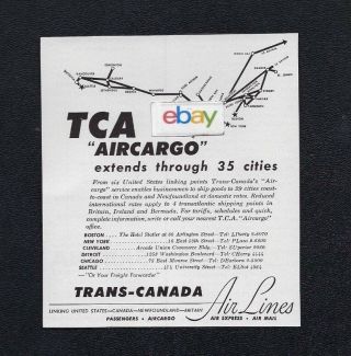 Tca Trans Canada Airlines 1948 Tca Aircargo Extends Through 35 Cities Ad