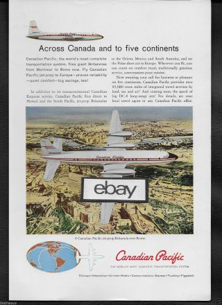 Canadian Pacific Airlines 1960 Across 5 Continents Britannia Over Roma Ad