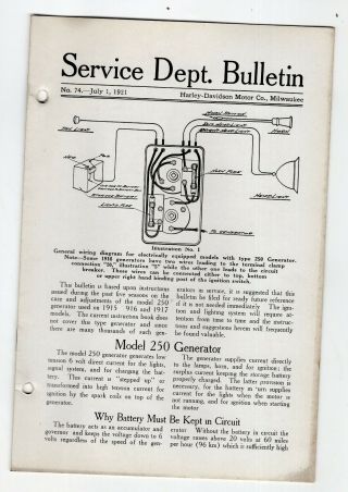 July 1,  1921 Harley - Davidson Service Bulletin
