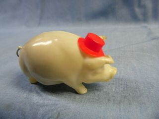 Vintage Celluloid Pig With Red Hat Sewing Measuring Tape Japan