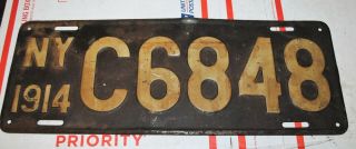 York 1914 License Plate Large Plate Ny