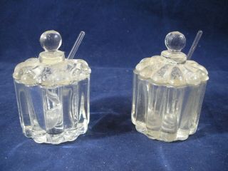 2 Antique Pressed Glass Salt Dish With Lid And Spoon Dip Cellar