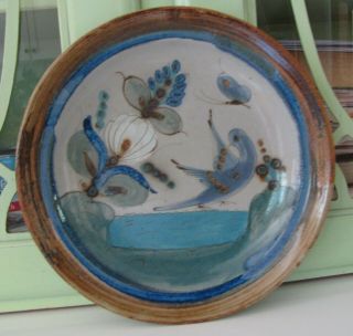 Vintage Ken Edwards Stoneware Plate Birds Flowers Butterfly Mexico Signed