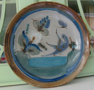 VINTAGE KEN EDWARDS STONEWARE PLATE BIRDS FLOWERS BUTTERFLY MEXICO SIGNED 2