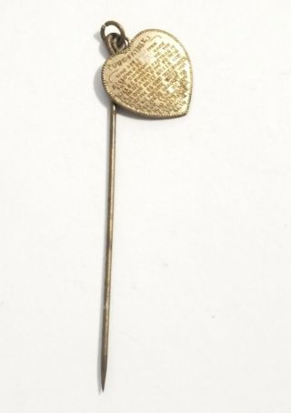 Tiny Vintage Antique Christian Religious Heart - The Lords Prayer - Stick Pin