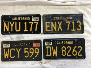 Four Non Matching California Black License Plates