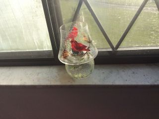 Yankee Candle ? Crackle Glass W/ Cardinals On Pine - Globe Candle Holder - Euc