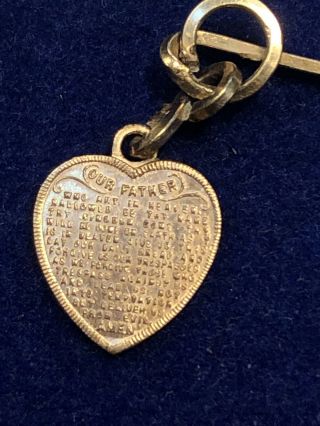 Tiny Vintage Antique Gold Christian Religious Heart The Lords Prayer Stick Pin