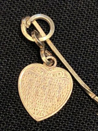 Tiny Vintage Antique Gold Christian Religious Heart The Lords Prayer Stick Pin 3