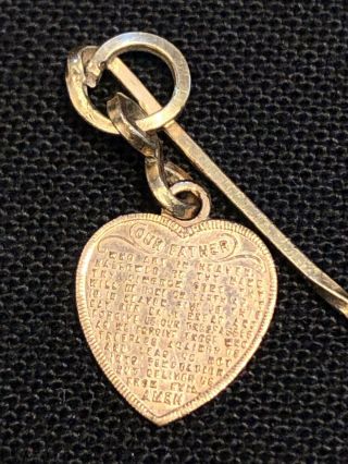 Tiny Vintage Antique Gold Christian Religious Heart The Lords Prayer Stick Pin 7