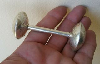 Navajo Hand Stamped Sterling Silver Double Baby Rattle Vintage Barbell Signed