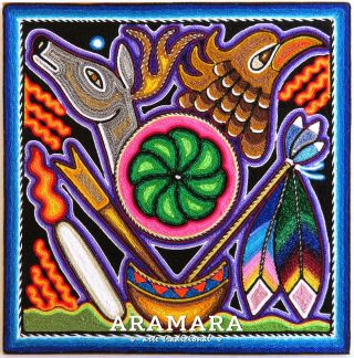 12 " Huichol Yarn Painting,  Mexican Folk Art,  Mexican Painting 30 - 324