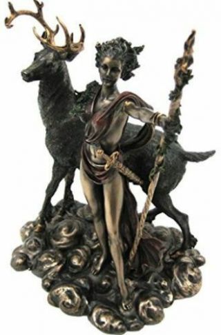 Greek Artemis Goddess Moon Diana With Antler Statue 10 " Figurine Huntress