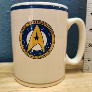 Star Trek Coffee Cup Mug Uss Enterprise Cream Blue Gold Lines