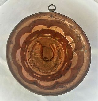 Antique Solid Copper Fish Jello Mold made in France 2