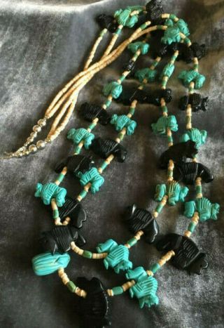 Turquoise Black Buffalo Fetish Necklace Zuni Native American Jewelry Corn Maiden
