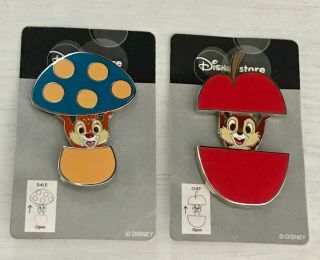 Japan Disney Store Jds Chip And Dale Apple Slider & Mushroom Slider 2 Pin Set