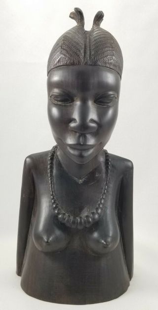 Hand Carved AFRICAN TRIBAL WOMAN Necklace Ebony Wood Statue Bust Signed SAMWELI 2