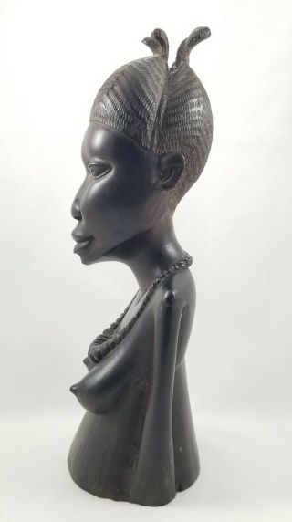 Hand Carved AFRICAN TRIBAL WOMAN Necklace Ebony Wood Statue Bust Signed SAMWELI 3