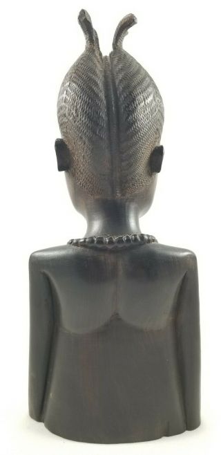 Hand Carved AFRICAN TRIBAL WOMAN Necklace Ebony Wood Statue Bust Signed SAMWELI 4