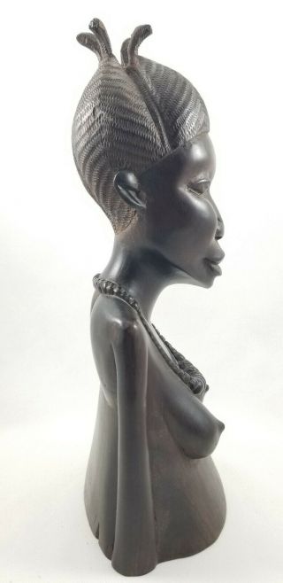 Hand Carved AFRICAN TRIBAL WOMAN Necklace Ebony Wood Statue Bust Signed SAMWELI 5