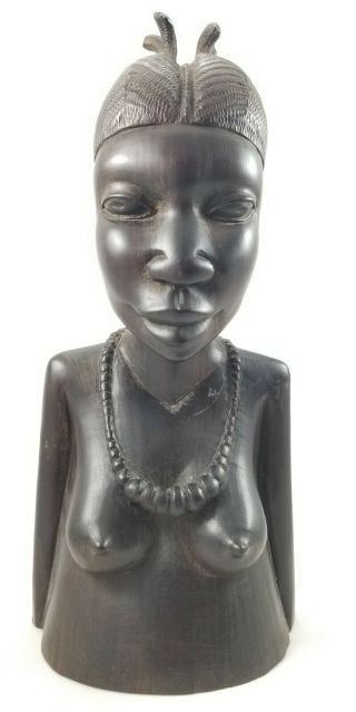 Hand Carved AFRICAN TRIBAL WOMAN Necklace Ebony Wood Statue Bust Signed SAMWELI 6