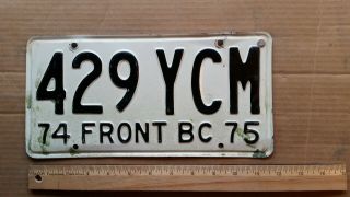 License Plate,  Mexico,  Front Bc,  Baja California,  1974 - 1975,  No.  429 Ycm